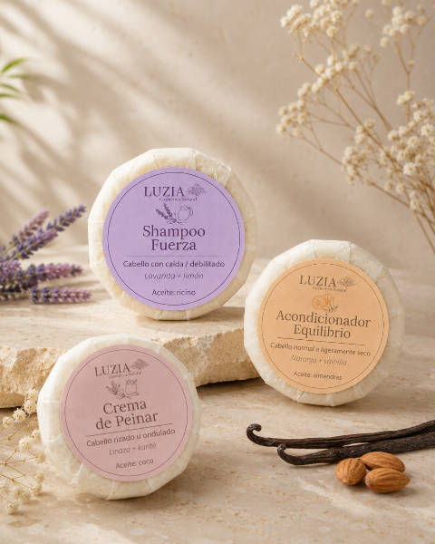 Selección de productos para el cabello de Luzia Cosmética Natural
